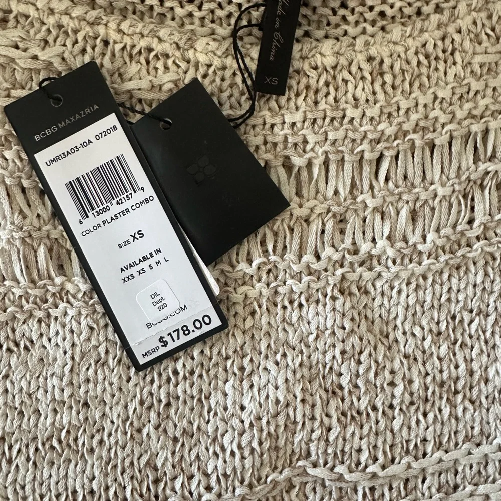 BCBGMAXAZRIA Women's Relax Mixed Stitch Sweater In Plaster Combo Size XS $178 - Picture 7 of 8